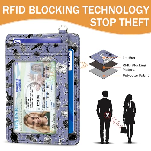Image of Yonlevres Credit Card Holder Slim Wallet, Magic Goth RFID Wallet Women Front Pocket Small Card Holder Travel Cute Funny Thin Card Case ID Window PU Leather RFID Blocking Card Organizer Gifts Girls