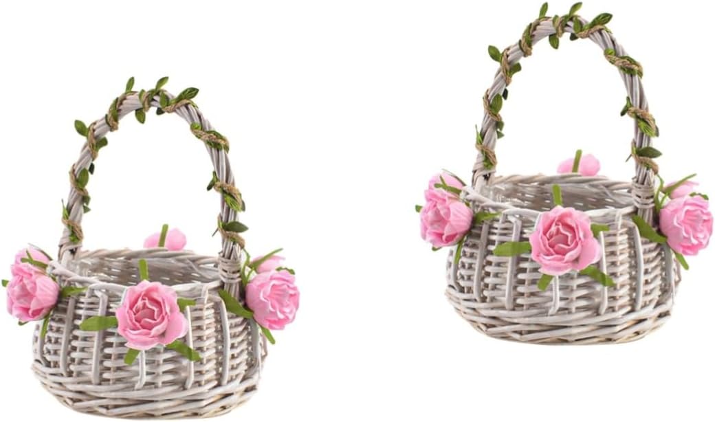 Ciieeo 2pcs Rattan Woven Flower Girl Basket for Wedding Delicate Petal Scattering Tote Rustic Flower Basket for Special Occasions for Graduation Parties
