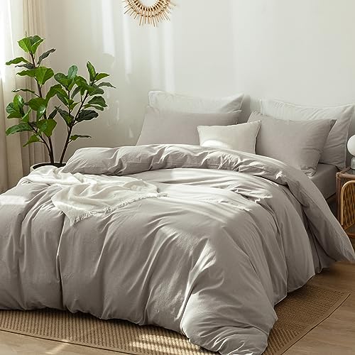 MooMee Bedding Duvet Cover Set 100% Washed Cotton Linen Like Textured Breathable Durable Soft Comfy (New Natural Linen, King)
