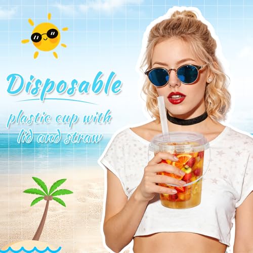 30 Set Clear Buckets for Drinks 34 oz Ice Cream Plastic Cups with Lids & Straws Disposable Cocktail Drink Buckets with Handles for Outdoor Holiday Travel Wedding Birthday Party Supplies by KOYEE - Image 5