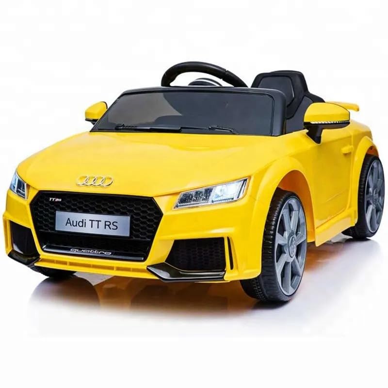 PEKECARS Audi TT RS eléctrico Infantil 12V para niños de 1-4 años.Coche de Juguete a batería con radiocontrol,Ruedas de Goma,Apertura de Puertas,mp3,música y Luces led, bocina, 45x62x100 cm Amarillo