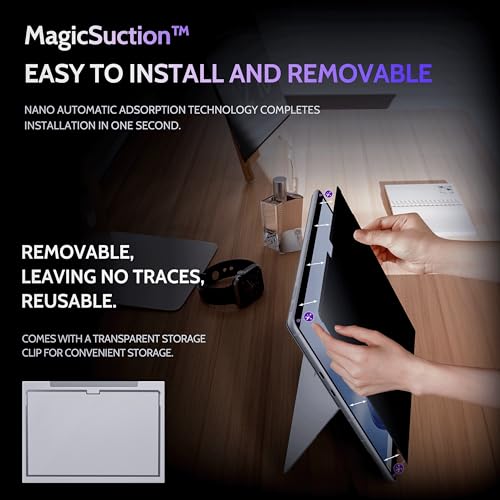 Image of Peslv Privacy Screen for 13 Inch Surface Pro 11 /10 /9 /8 /X, MagicSuction Removable Anti Spy Black Protector, Glare Blue Light Filter for Microsoft Laptop Computer Monitor