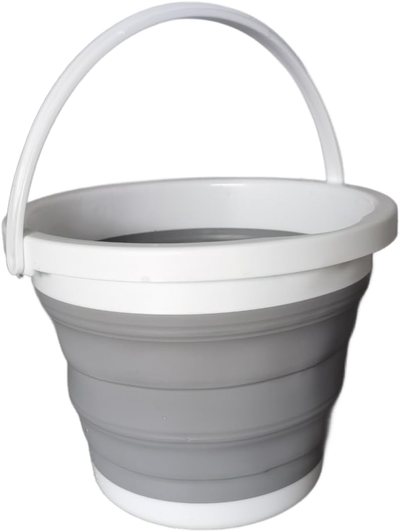 heekin 5L Collapsible Bucket, Foldable Silicone water Bucket, for car washing Outdoor Camping, Children's Play, Pet Feeding, Home Cleaning, Space Saving (Grey)