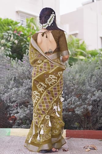 Image of MIRCHI FASHION Saree for Woman Cotton Blend Printed | Traditional Ethnic Sari for Ceremonial Use and Farewell with Blouse Piece