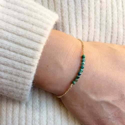 Image of Womens Dainty Gold Chain Bracelet,Simple Layered Chain Bracelets,Beaded Turquoise Bracelet,Charm Crystal Bar,Heart,Karma,Triangle,Pearl Bracelets for Women