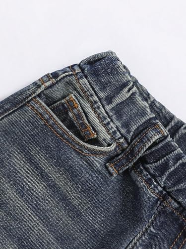 Floerns Calça jeans rasgada de perna reta para meninos com cintura elástica desgastada, Azul escuro,