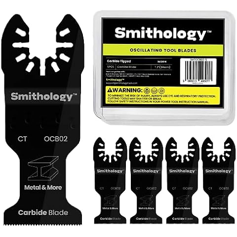 Smithology Carbide Oscillating Saw Blades – 5 Pcs Metal Cutting Multi Tool Blades for Hard Metal, Nails, Screws, Carbide Oscillating Tool Blades, SMTOCB02-5 Cover