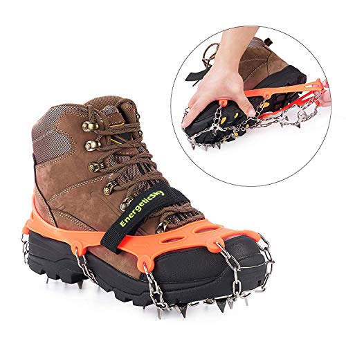 EnergeticSky Upgraded Version of Walk Traction Ice Cleat Spikes Crampons,True Stainless Steel Spikes and Durable Silicone,Boots for Hiking On Ice & Snow Ground,Mountian.