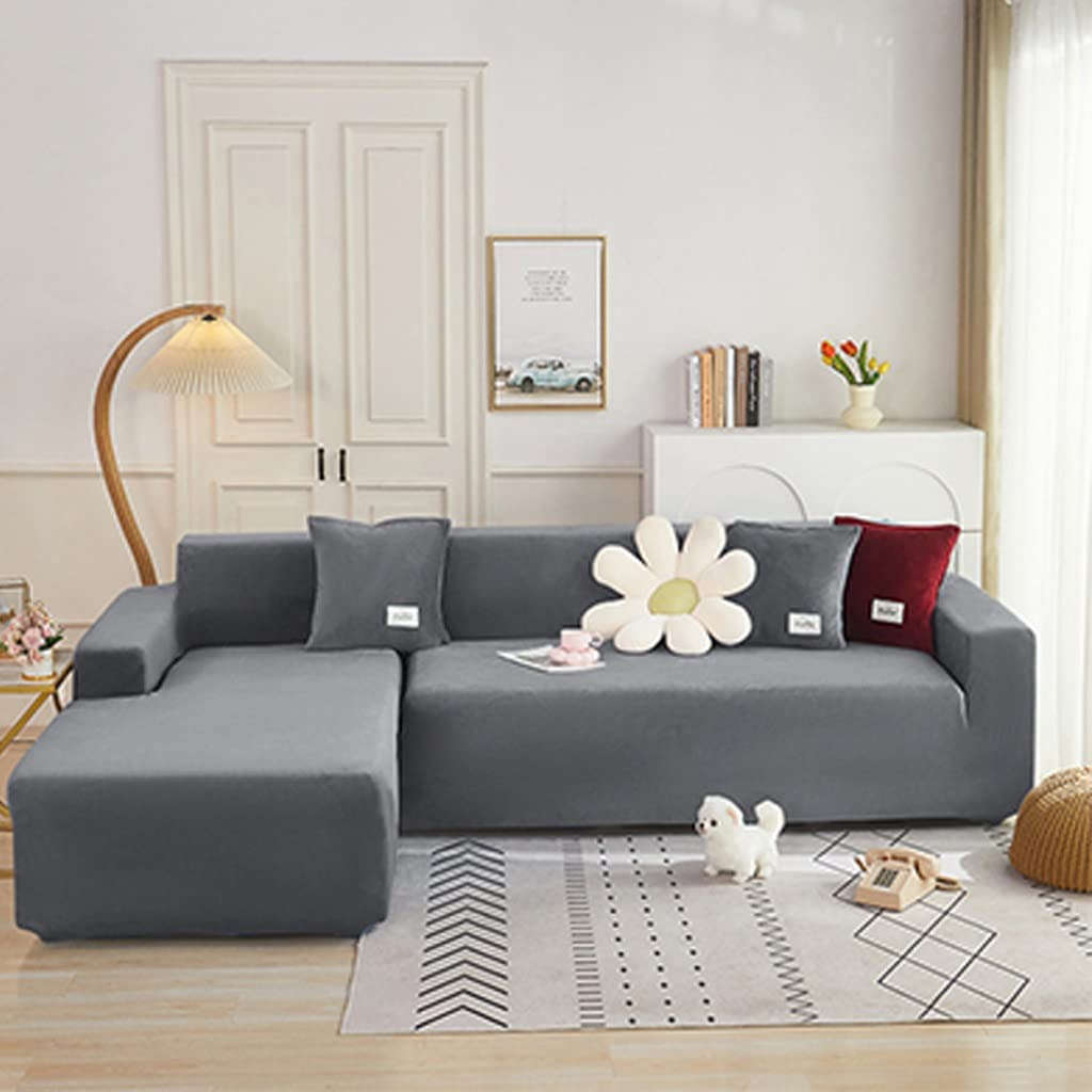 uyeoco Velours Housse De Canapé 3 2 4 Place Extensible Housse de Canapé Noir/Gris/Blanc d'angle Couverture de Canapé Extensible Revêtement de Canapé en Forme de L (Color : #8, Size : 190-230cm)