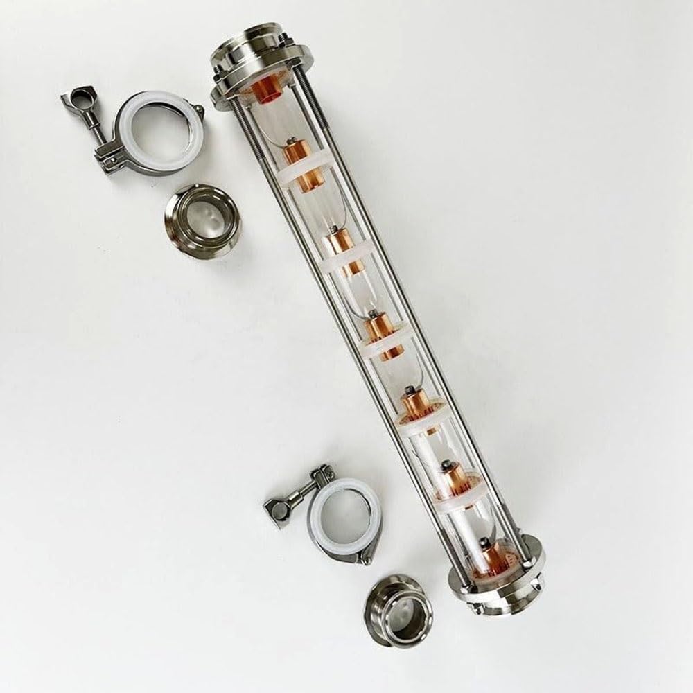 Colonna di distillazione in acciaio inossidabile 304, flangia da 51 mm, diametro 64 mm, con 7 piastre a bolle in rame per una distillazione efficiente