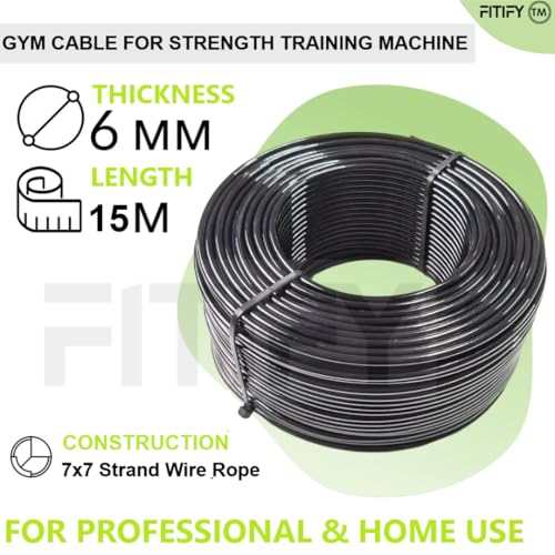 Image of Gym Machine Steel Wire Rope (6mm Thick, 15 Meters Long) - PU Coated High-Tensile Replacement Cable for Home and Professional Cable Machines