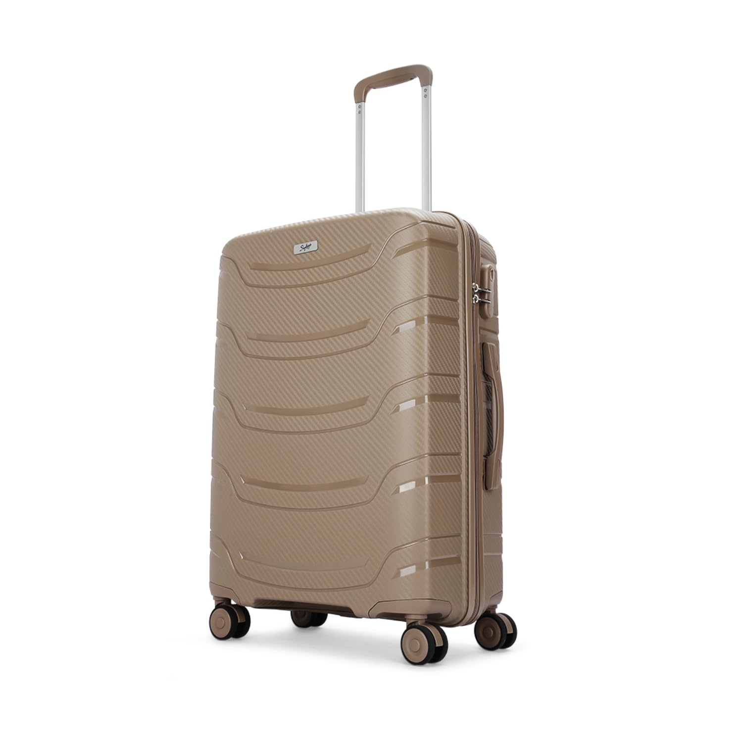 Skybags Curve Medium Size Hard Spinner Luggage (66 Cm)|Polypropylene Spinner Luggage Trolley with 8 Wheels| Brown|Unisex, Beige