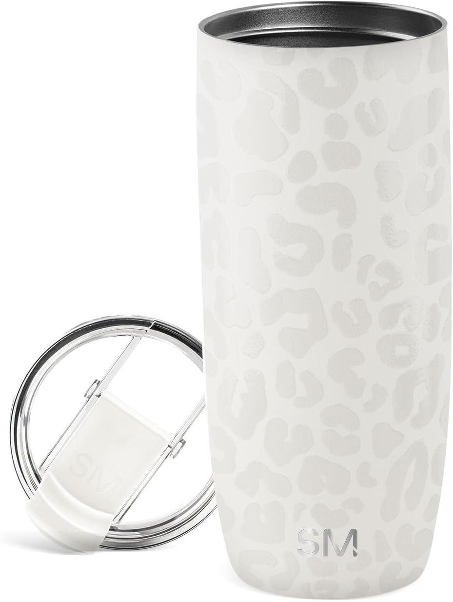 Simple Modern Travel Coffee Mug Tumbler with Flip Lid | Reusable Insulated Stainless Steel Cold Brew Iced Coffee Cup Thermos | Gifts for Women Men Him Her | Voyager Collection | 20oz | Cream Leopard