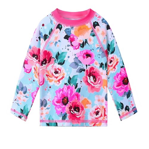 Image of XFGIRLS Girls 2-Piece Swimsuit Long Sleeve Rash Guard Set Toddler 6M-8Y | UPF 50+ blocks 98% UV, Quick-dry, Easy on /off, Bright colors stand out, Machine wash, Breathable, Beach, swim, water park