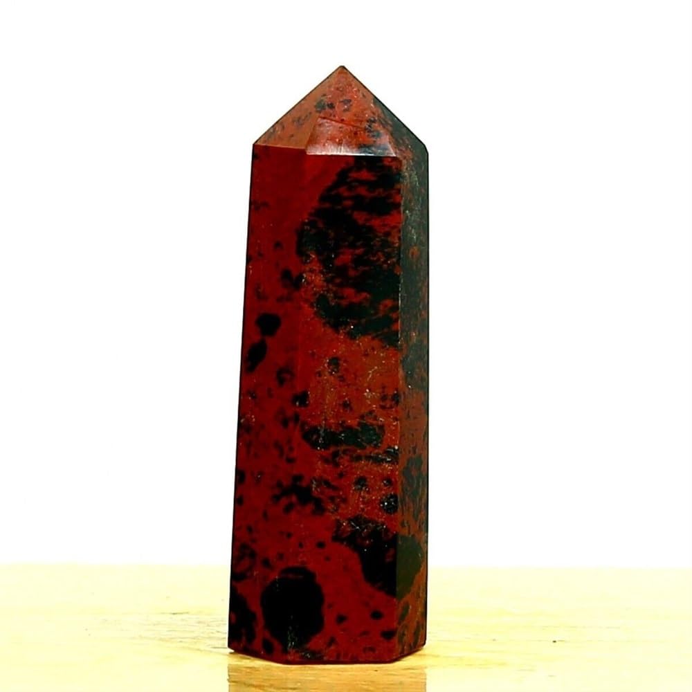 RVBLRDSE Crystal Dot Red Obsidian Hexagonal Column Quartz Obelisk Tower Residence Decoration Gift Ornaments (Size : 1400-1500g) Gemstone Stone