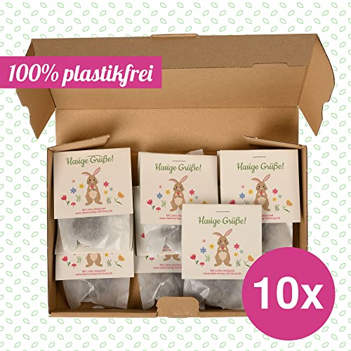 10x \Hasige Grüße\ Samenbomben als Mitgebsel Ostern Geschenke | Blumensamen Tütchen als Osternest Füllung & kleine Ostergeschenke Erwachsene | Mitbringsel Osterüberraschung | Frohe Ostern