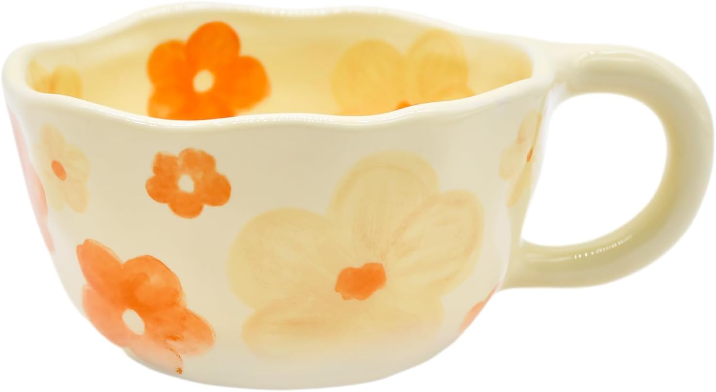 8.5 oz Elegant Floral Ceramic Mug Coffee Cup with Flower Decorations, 250ml Spring Drinkware for Valentine's Day, Christmas, Mother's Day, Birthday Gifts for Her, Girlfriend, Mom (Daisy)