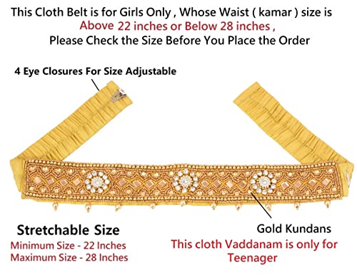 Zardosi Work Golden Cloth Kamarbandh Waistband Belly Belt for Girls' Traditional Dresses (Stretchable Size 22-28 inches)2