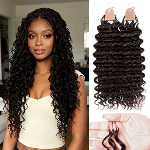 Miracle Knots Crochet Human Hair Pre-Separated Deep Wave Crochet Hair for Black Women Easy Install Hook Design Invisible Natural Look Lightweight No Itch 50 Strands 60g 14 Inch (2# Dark Brown)