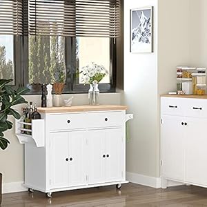 Homcomkitchenislandonwheelsrollingcartwithrubberwoodtopspiceracktowelrackanddrawersfordiningroomwhite Urban Country Home Decor Homcom kitchen island on wheels rolling cart with rubberwood top spice rack towel rack and drawers for dining room white urban country home decor