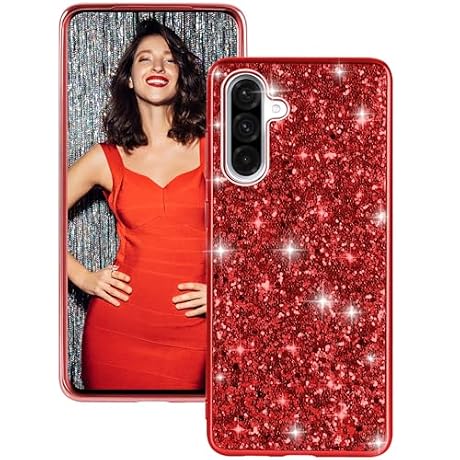 Silicone Case for Samsung Galaxy A36 5G Case Glitter Sparkle Bling, Hybrid Matte Back Case High Impact Heavy Duty Shockproof Protective Cover for Samsung A36 Cute Case for Women 6.7" (Red)