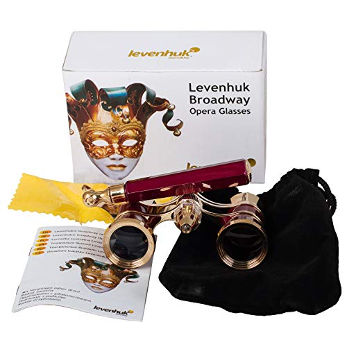 Levenhuk Broadway 325N Opera Glasses (Red Theater Binoculars with LED Light and Extendable Handle)