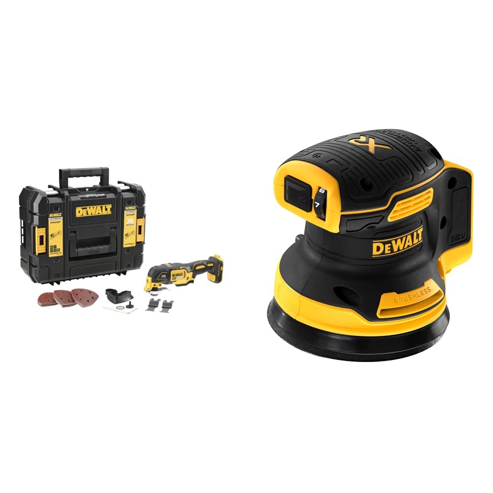 DEWALT DCS355NT-XJ Utensile Multi-Funzione ad oscillazione, motore Brushless, in valigetta TSTAK senza batteria e caricabatterie & DCW210N-XJ Levigatrice 18V XR Brushless, 125 Mm, 18 V, Standard