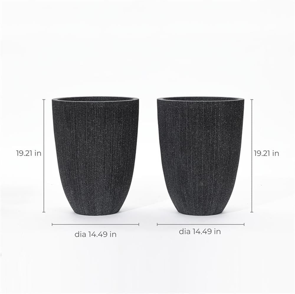LuxenHome 19" H Tall Planters, Set of 2 Large Plant Pots with Drainage Hole, Large Flower Pots for Plants, Indoor Outdoor Planter Pots for Home, Garden, Patio, Porch. Front, Desk, Black