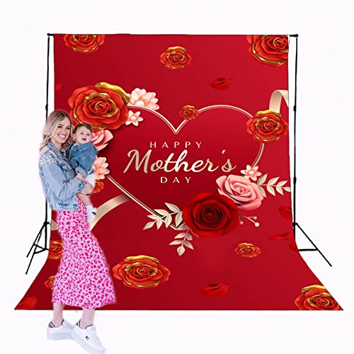 Maqtt 72X60In Happy Mother's Day Backdrops Red Love Heart Photography Background Flower Photo Studio Props Banner #TOP2
