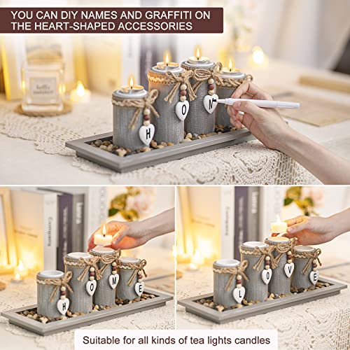 GoMaihe Candle Holder Set of 4 with Wodden Tray, Tealight Holders Vintage Candlestick Holder, Table Centerpiece Home Decor Living Room Bedroom Decoration Wedding Birthday Christmas Party Ornaments