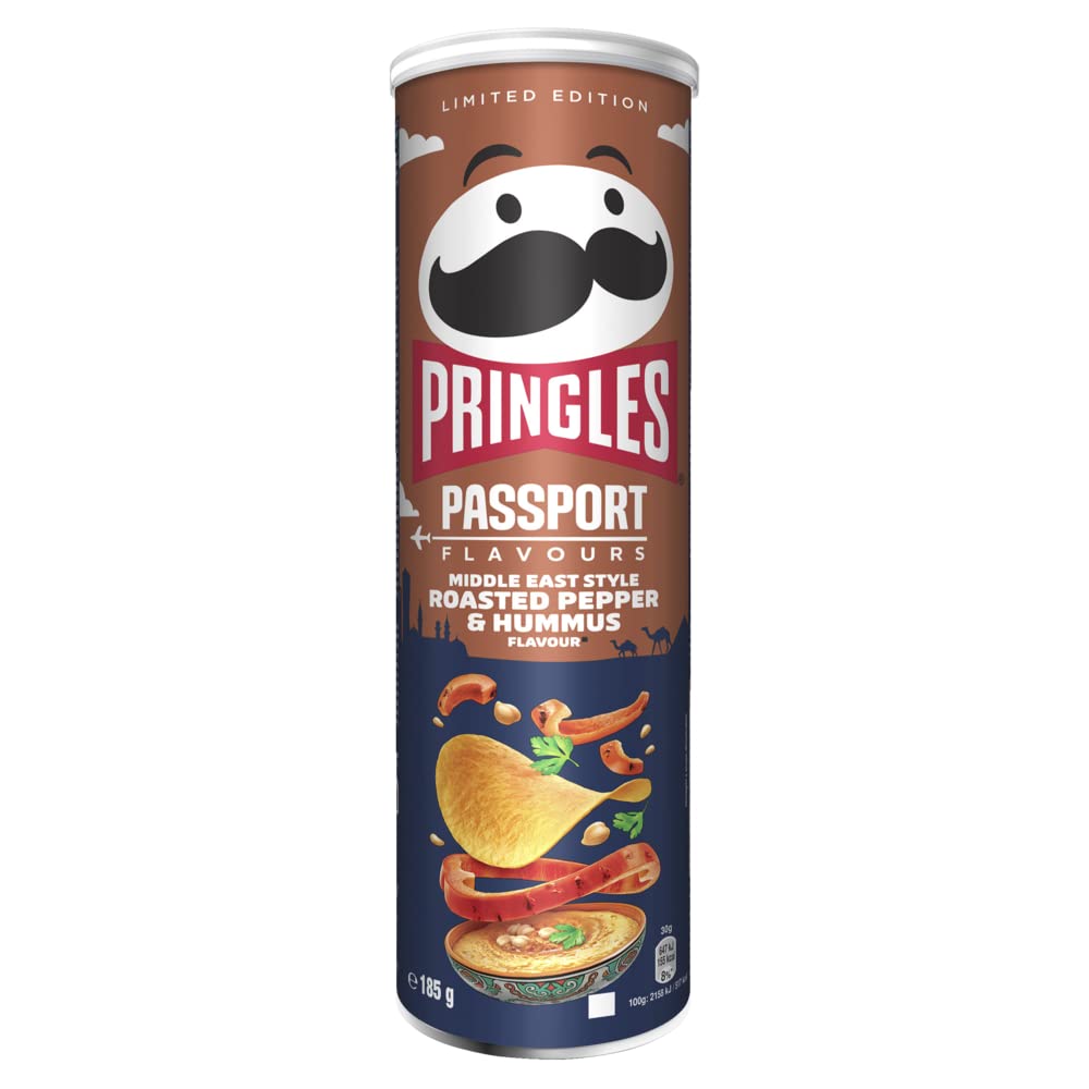 Pringles Middle East Style Roasted Pepper & Hummus Chips, limitowana edycja Passport, pojedyncze opakowanie (1 x 185 g)