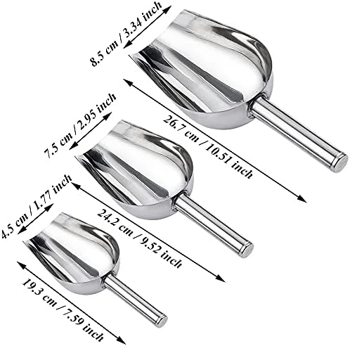 3 Pieces Ice Scoop Stainless Steel, Small Food Scoop, Sweet Flour Scoop, Stainless Steel Multifunctional Anti Rust Mirror Polishing Kitchen Scoops for Food, Flour, Candy, Wedding, Party, Bar (Silver)