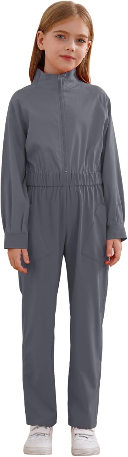 Kids Girls Boys Zipper Front Coverall Flight Suit Cotton Casual Dungarees Jumpsuit Halloween Mechanic Suit