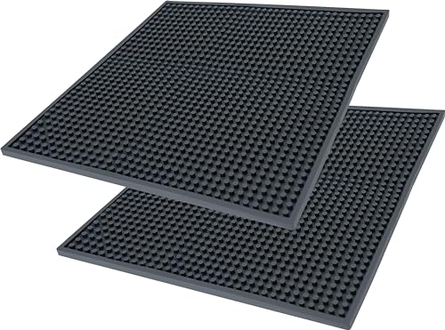 Pack of 2 Black Rubber Bar Service Mats - Non-Slip Coasters for Kitchen, Restaurants, Bars, Counters - Perfect for Beer, Whiskey, and Coffee (30x30cm)