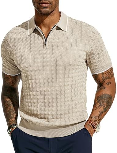 PJ PAUL JONES Men's Knit Polo Shirts Short Sleeve Quarter Zip Polo