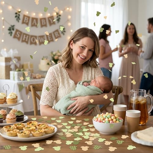 Image of BeYumi Baby Shower Table Confetti - 300Pcs Brown Green Short-Sleeve Bodysuits Table Confetti Decorations Plaid Baby Outfit Scatter Paper Decor for Baby Shower Gender Reveal Birthday Party Supplies