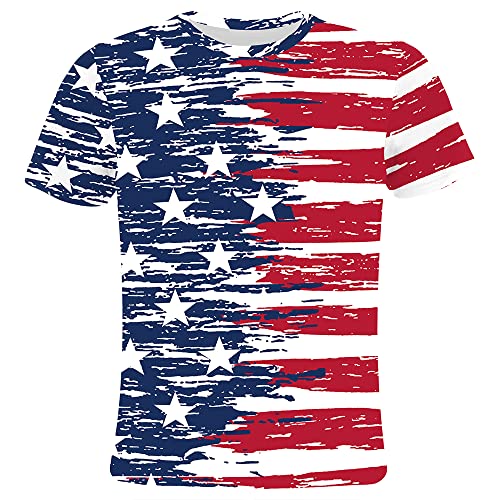 Eciodci Kids American USA Flag Patriotic T Shirts 4th of July Summer T-Shirt for Boys Girls Short Sleeve 4-15 Years3