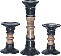 Vista 3 de Juego de tres portavelas de pilar de 6 pulgadas, 12 pulgadas y 6 pulgadas de madera de mango hecho a mano Pulido oscuro