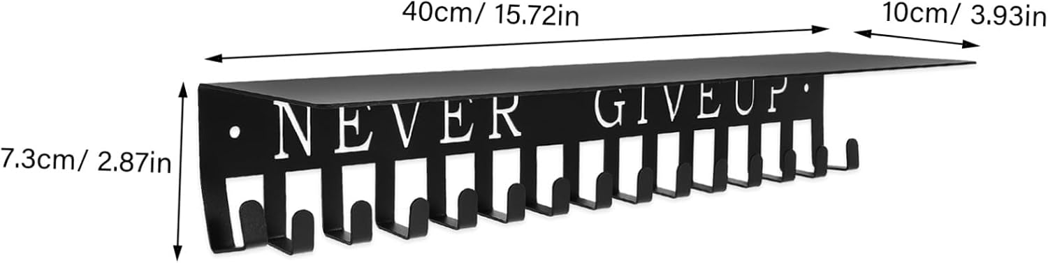 Operitacx Medal Holder Wall Organizer 40x10x6.6cm Black Sports Medal Display Hanger Rack with Hooks for Home Gymnastics Storage