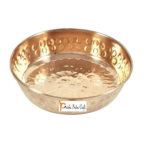 Prisha India Craft Pure Copper Serving Pudding Bowl, Hammered Design, Diameter 4.50 Inch