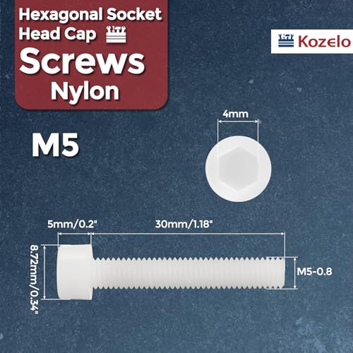 Image of 100pcs Socket Head Cap Screws - [M5-0.8 x 30mm] Nylon Hexagon Socket Head Cap Screw Plastic Allen Bolts for Device Fixing Mould Manufacturing Use, White