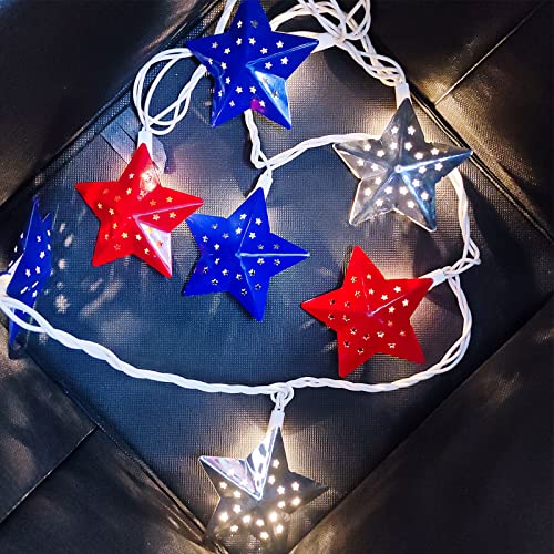 4Th Of July Decorations Red White And Blue Star Lights, 8.3Ft Patriotic String Lights 10 Led Star Decorative Lights, Plug-In Outdoor Fairy Light For Fourth Of July Independence Day Memorial Day Decor #TOP2
