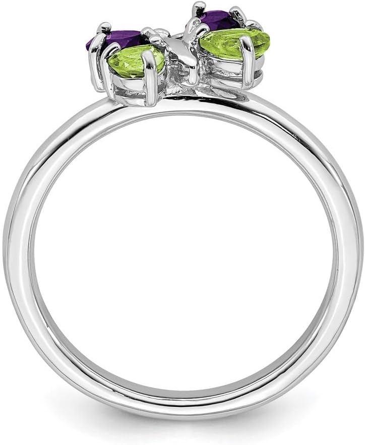 Diamond2Deal Sterling Silver Stackable Expressions Amethyst & Peridot Butterfly Ring Size 5 to 10 (0.68Ct)