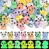 Barydat 35 Pcs Luminous Mini Panda Figurines Miniature Cute Animals Landscape Decoration Glow in the Dark Mini Resin Animals Figures for Home Garden Micro Landscape Desktop Cake Decoration(Elegant)