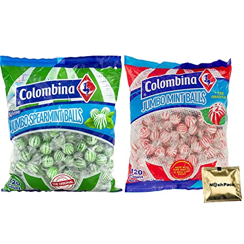Colombina Jumbo Mint Balls, Peppermint And Spearmint Candy, With Nosh Pack Mints, Red And Green Candy Bulk Bag, 120 Pieces, Mint Flavored Candy Variety Pack, Individually Wrapped (2 Pack) #TOP19