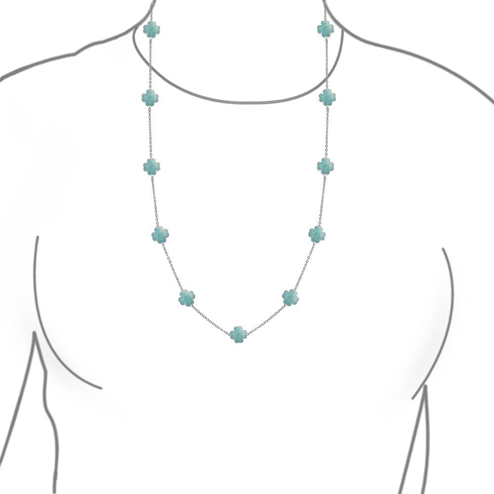 Bling Jewelry White Pink Aqua Blue Black Enamel Flower Long Silver Or Gold Plated Pearlized Enamel Station Chain Wrap Layer Clover Necklace For Women 40 Inch - Image 5