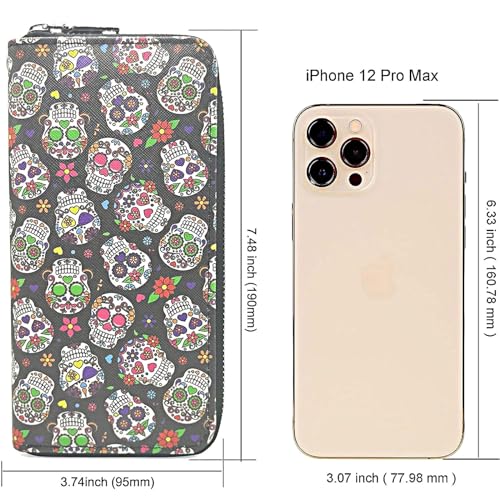 Womens Wallet Gothic Skull Skeleton PU Leather Clutch Wallet Multi Credit Card Large Capacity Zip Around Travel Zipper Purse Wristlet for Women Halloween3