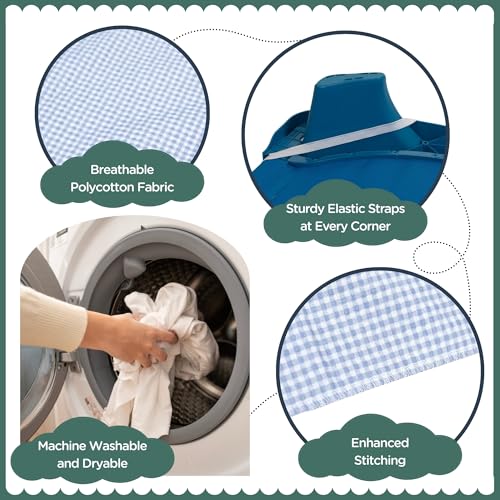Image of Children's Factory Cot Sheets for Daycare, Toddler Size 38.5 inch x 22.5 inch, Soft Breathable Fitted Sheets, Daycare Essentials, Gingham, Set of 4