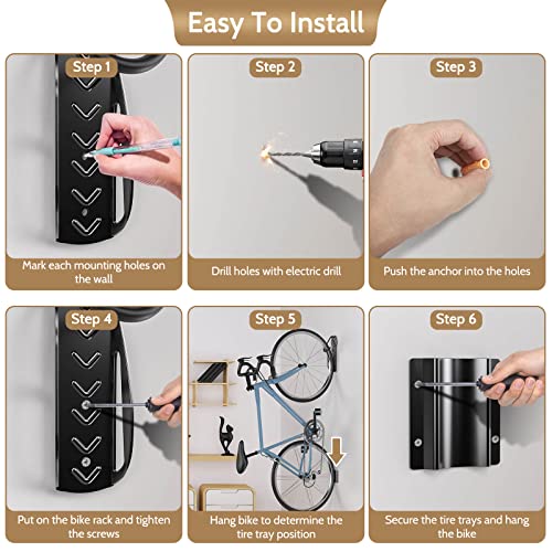 Bike Rack Hook Wall-Mount Bike Hanger With Tire Tray For Garage Storage 4-Pack Easily Hang/Detach Storage System For Indoor #TOP6