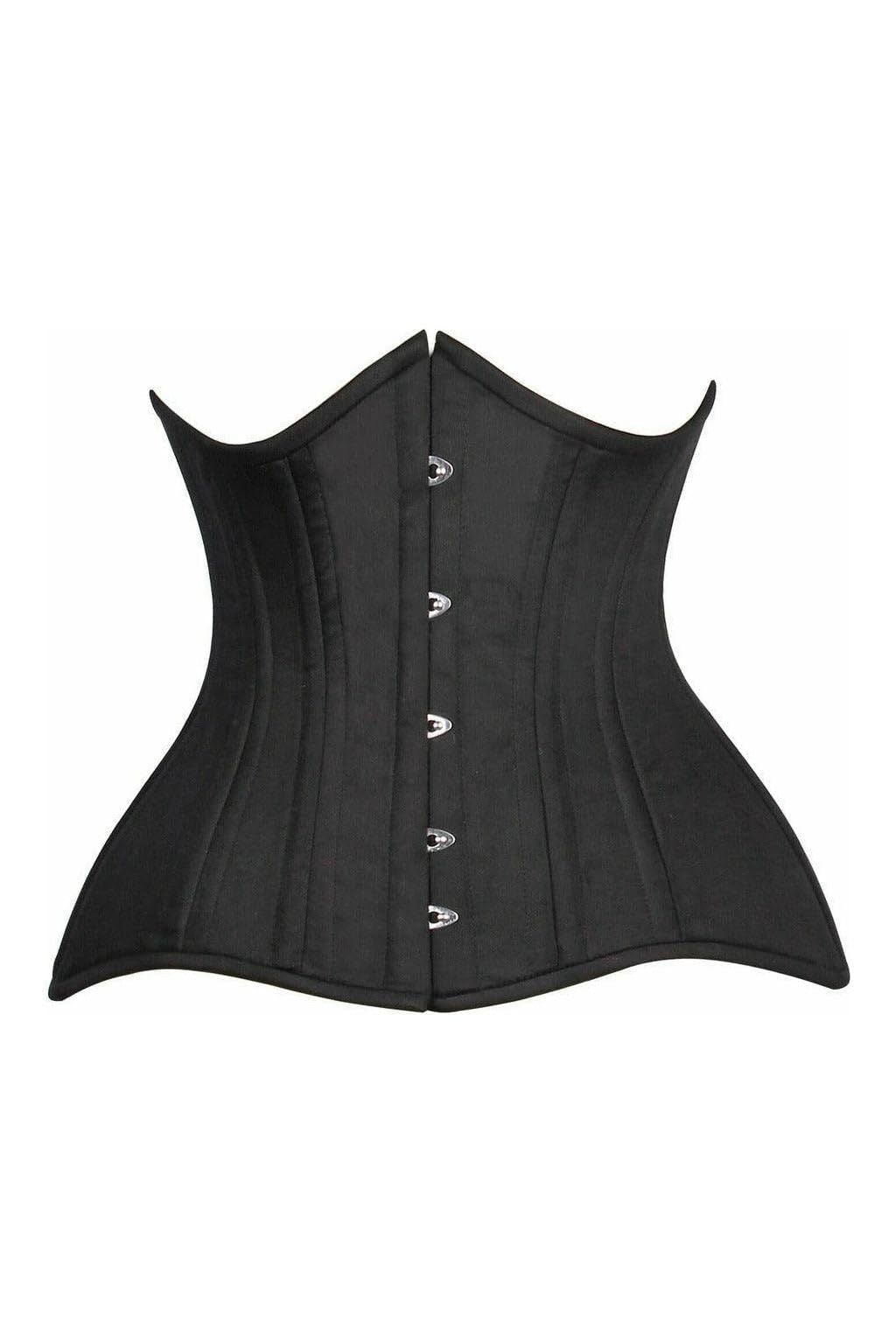 womens Curvy Black Cotton Double Steel Boned Underbust Waist Cincher Corset-image-3